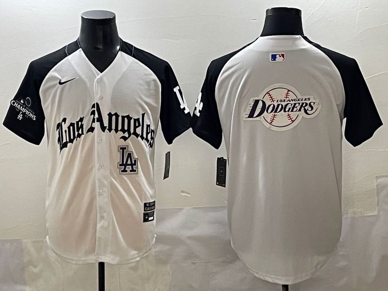 Men 2025 Los Angeles Dodgers Blank White black Five generations Joint Name Nike MLB Jersey style 52640